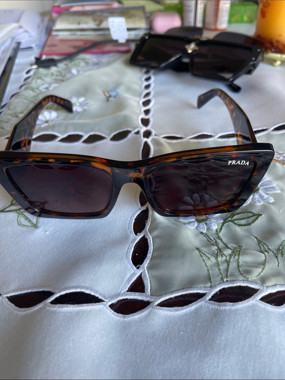 Prada Tortoiseshell Frame Sunglasses with Dark Brown Lenses